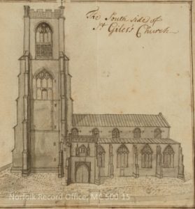 Drawing in the Archives: early eighteenth-century drawing by John Kirkpatrick of the church of St Giles in Norwich